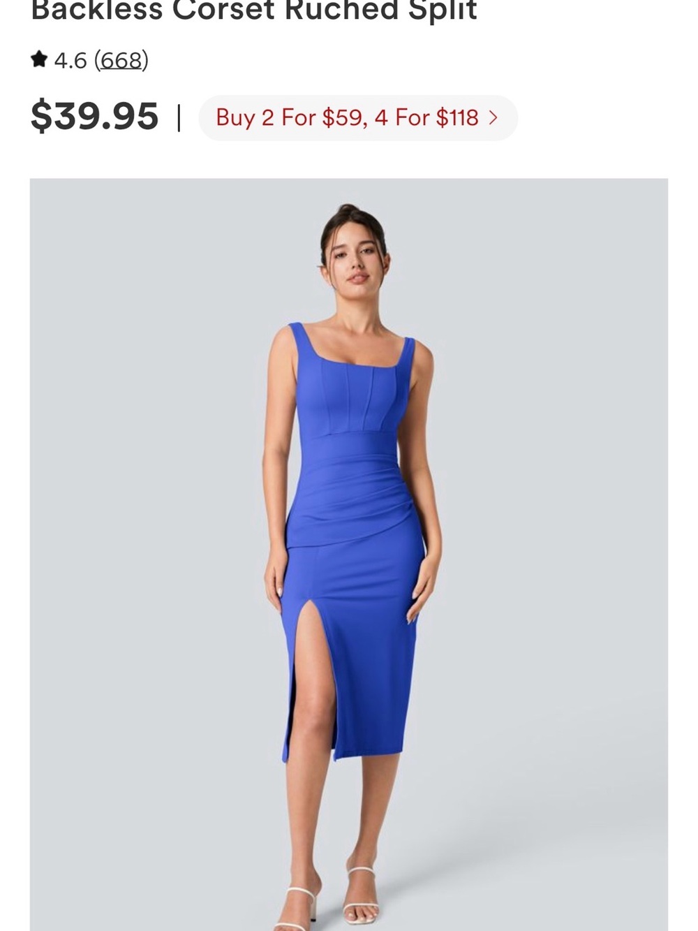 HALARA Blue Backless Corset Ruched Midi Dress with Split